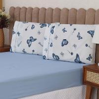 Jogo De Lençol Beatriz King 3 Peças Percal 180 Fios 100% Algodão Ponto Palito - Azul Borboleta - 2