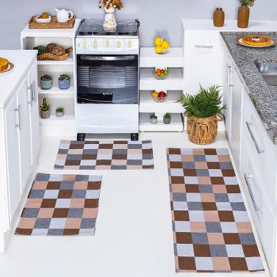 Kit Passadeira Tapete Cozinha 3 Peças Jacquard Base Antiderrapante - Tabuleiro Avelã