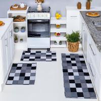 Kit Passadeira Tapete Cozinha 3 Peças Jacquard Base Antiderrapante - Tabuleiro Preto E Branco - 1
