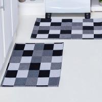 Kit Passadeira Tapete Cozinha 3 Peças Jacquard Base Antiderrapante - Tabuleiro Preto E Branco - 2