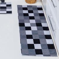 Kit Passadeira Tapete Cozinha 3 Peças Jacquard Base Antiderrapante - Tabuleiro Preto E Branco - 3