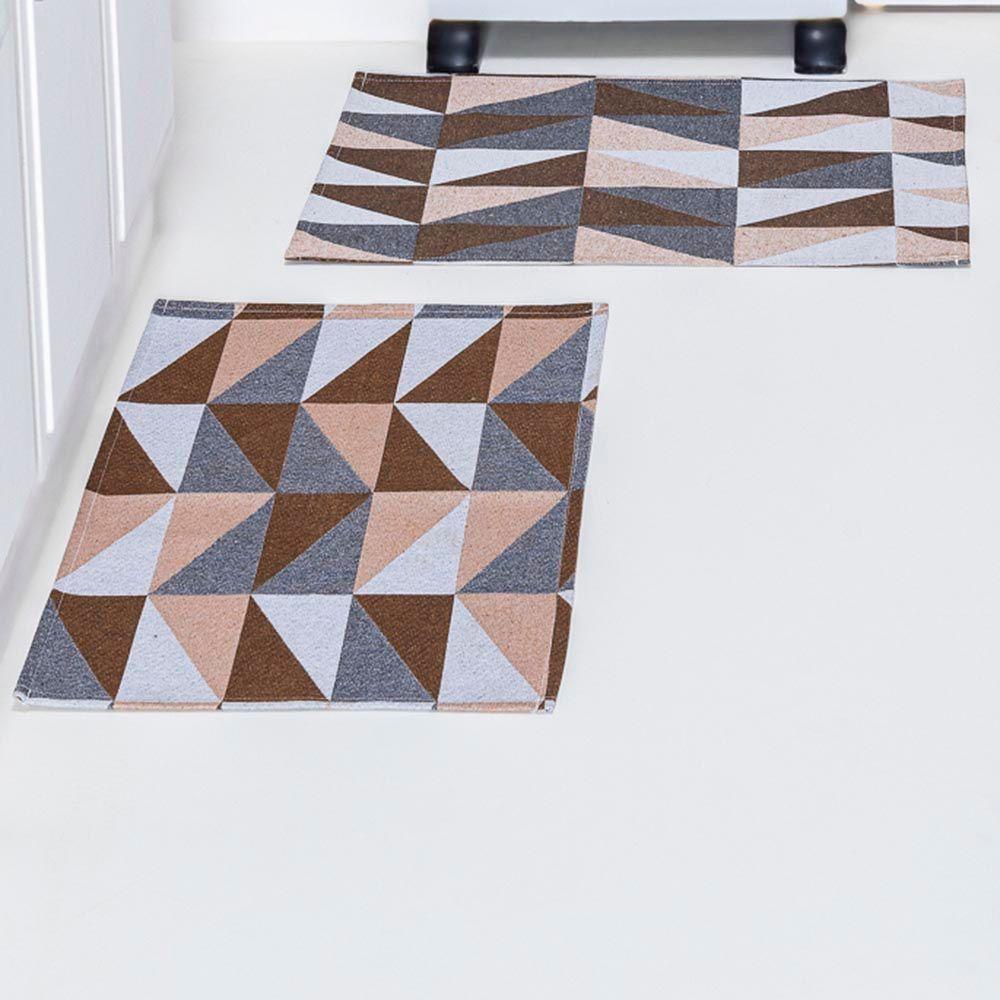Kit Passadeira Tapete Cozinha 3 Peças Jacquard Base Antiderrapante - Losango Avelã - 2