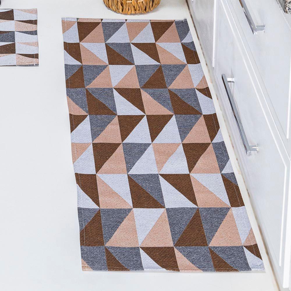 Kit Passadeira Tapete Cozinha 3 Peças Jacquard Base Antiderrapante - Losango Avelã - 3