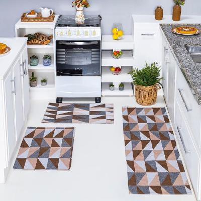 Kit Passadeira Tapete Cozinha 3 Peças Jacquard Base Antiderrapante - Losango Avelã