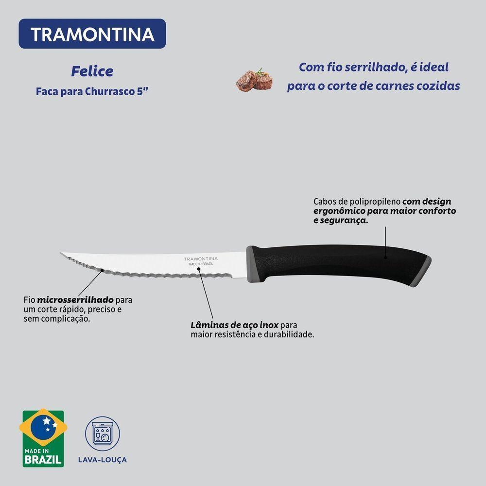 Conjunto De Facas Churrasco Tramontina Felice Lâminas Aço Inox Fio Microsserrilhado Preto 02 Peças Tramontina - 3