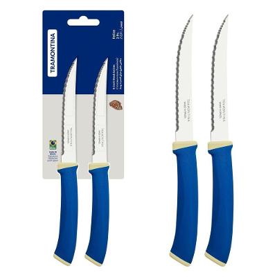 Conjunto De Facas Churrasco Tramontina Felice Lâminas Aço Inox Fio Microsserrilhado Azul 02 Peças Tramontina