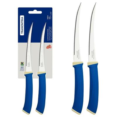 Conjunto De Facas Tomate Tramontina Felice Lâminas De Aço Inox 2 Peças Azul Tramontina