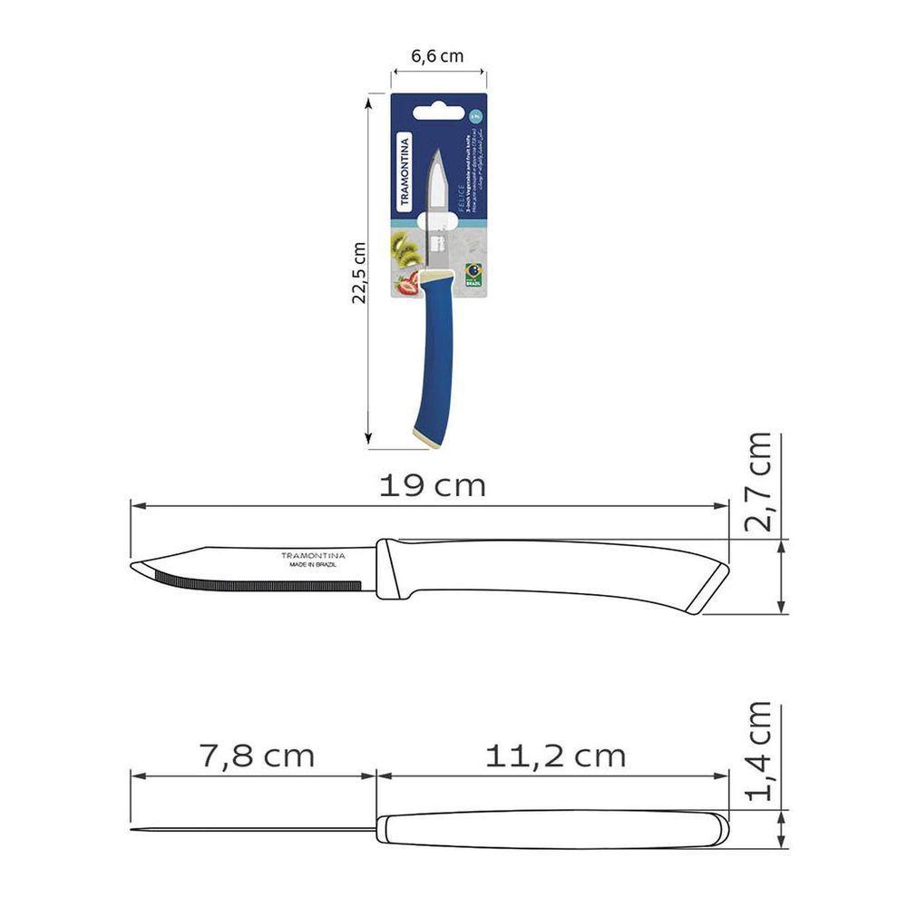 Faca Legumes Frutas Tramontina Felice Lâmina Inox Fio Microsserrilhado Cabo Polipropileno Azul 3 Tramontina - 4