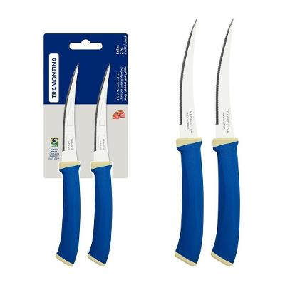 Conjunto De Facas Tomate Tramontina Felice Lâminas De Aço Inox Azul 2 Peças Tramontina