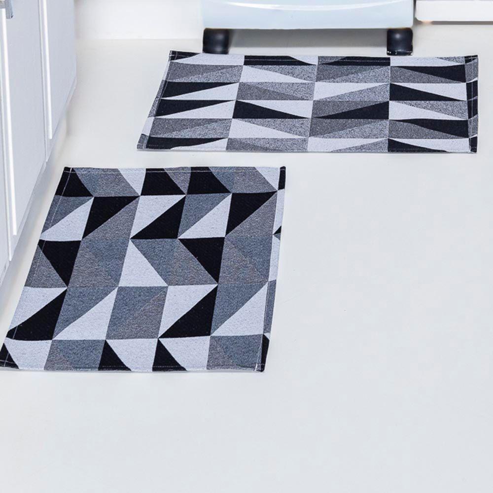 Kit Passadeira Tapete Cozinha 3 Peças Jacquard Base Antiderrapante - Losango Preto E Branco - 2