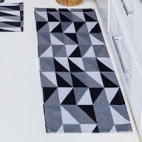Kit Passadeira Tapete Cozinha 3 Peças Jacquard Base Antiderrapante - Losango Preto E Branco - 3