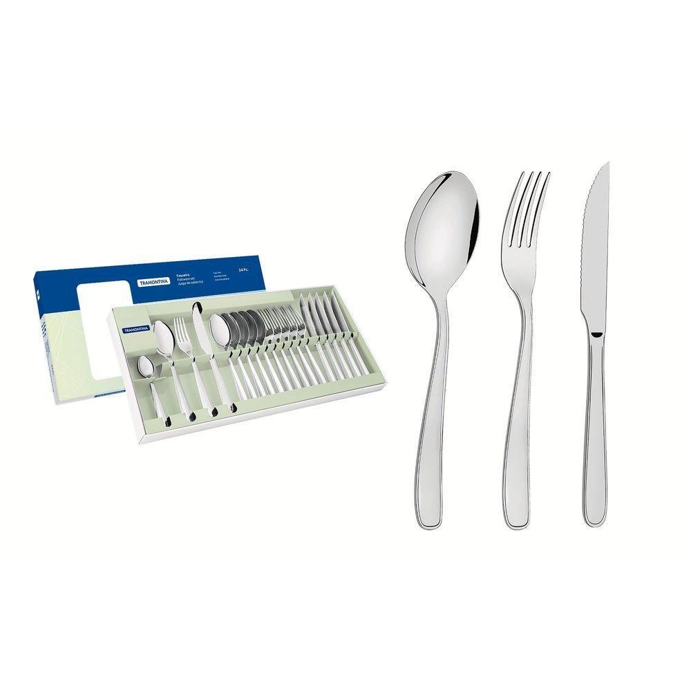 Faqueiro Tramontina Maresias Em Aço Inox Com Facas Para Churrasco Acabamento Em Brilho 24 Peças Tramontina - 1