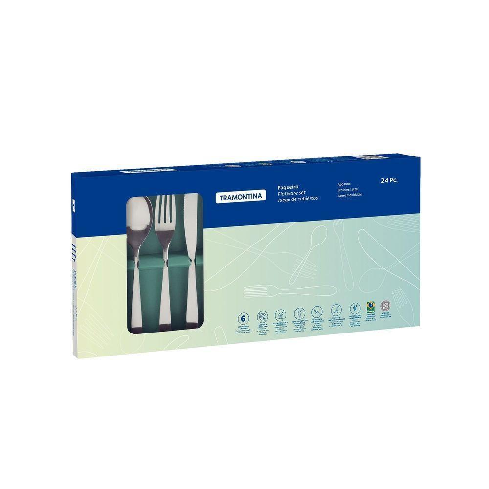 Faqueiro Tramontina Maresias Em Aço Inox Com Facas Para Churrasco Acabamento Em Brilho 24 Peças Tramontina - 2