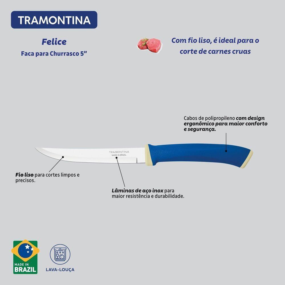 Faca Para Churrasco Tramontina Felice Aço Inox Fio Liso Cabo De Polipropileno Azul 5 Tramontina - 2