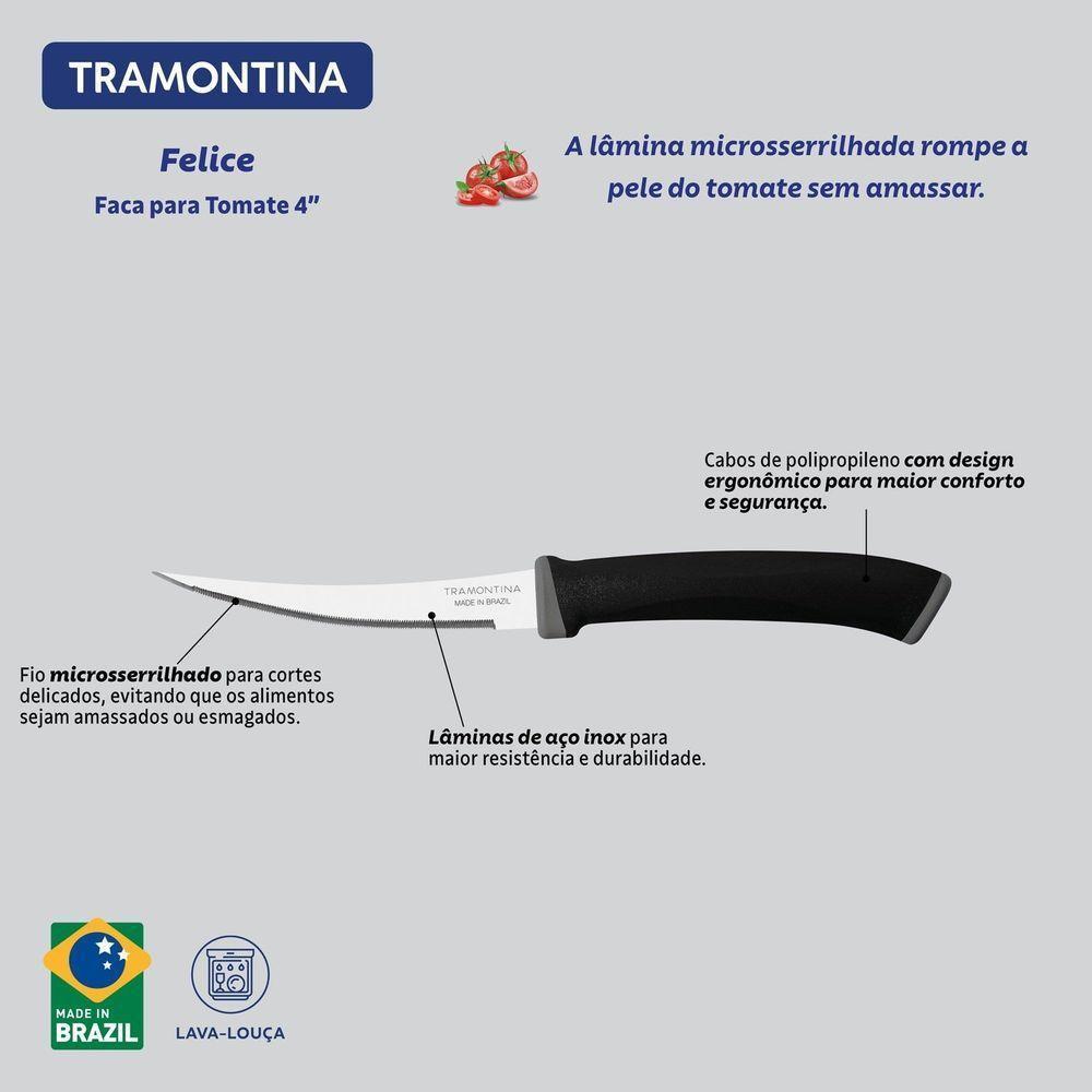 Conjunto De Facas Tomate Tramontina Felice Lâminas De Aço Inox E Cabos Polipropileno Preto 02 Peças Tramontina - 4