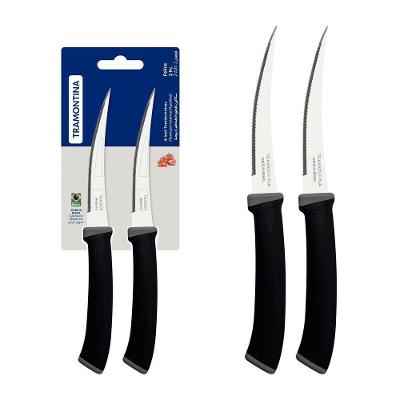 Conjunto De Facas Tomate Tramontina Felice Lâminas De Aço Inox E Cabos Polipropileno Preto 02 Peças Tramontina
