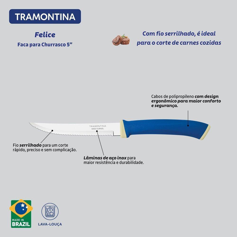 Conjunto De Facas Para Churrasco Tramontina Felice Aço Inox Azul 02 Peças Tramontina - 4