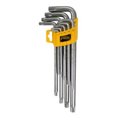 Jogo De Chave Torx Com Guia 9 Peças Longo - Dtools T10/t15/t20/t27/t30/t40/t45/t50
