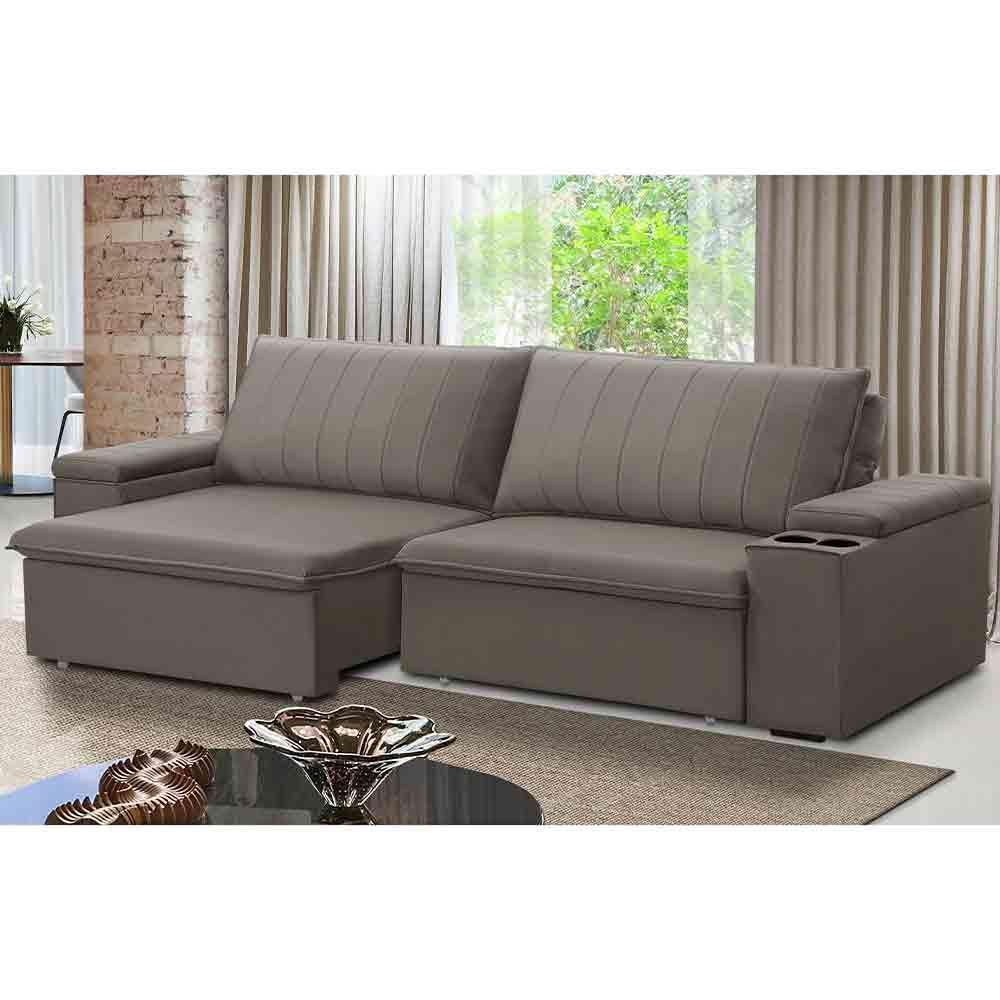 Sofá Retrátil Reclinável 3 Lugares 245Cm Baluart F05 Veludo Castor - 6