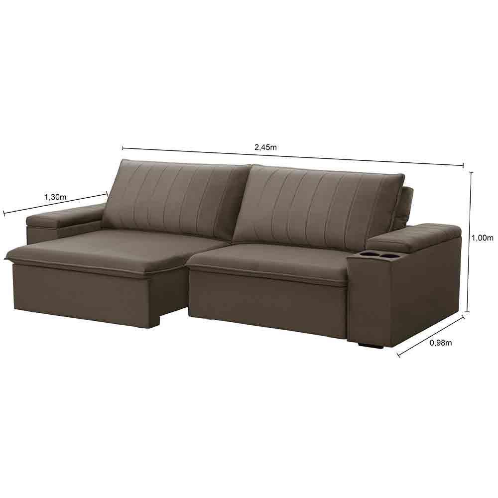 Sofá Retrátil Reclinável 3 Lugares 245Cm Baluart F05 Veludo Castor - 9
