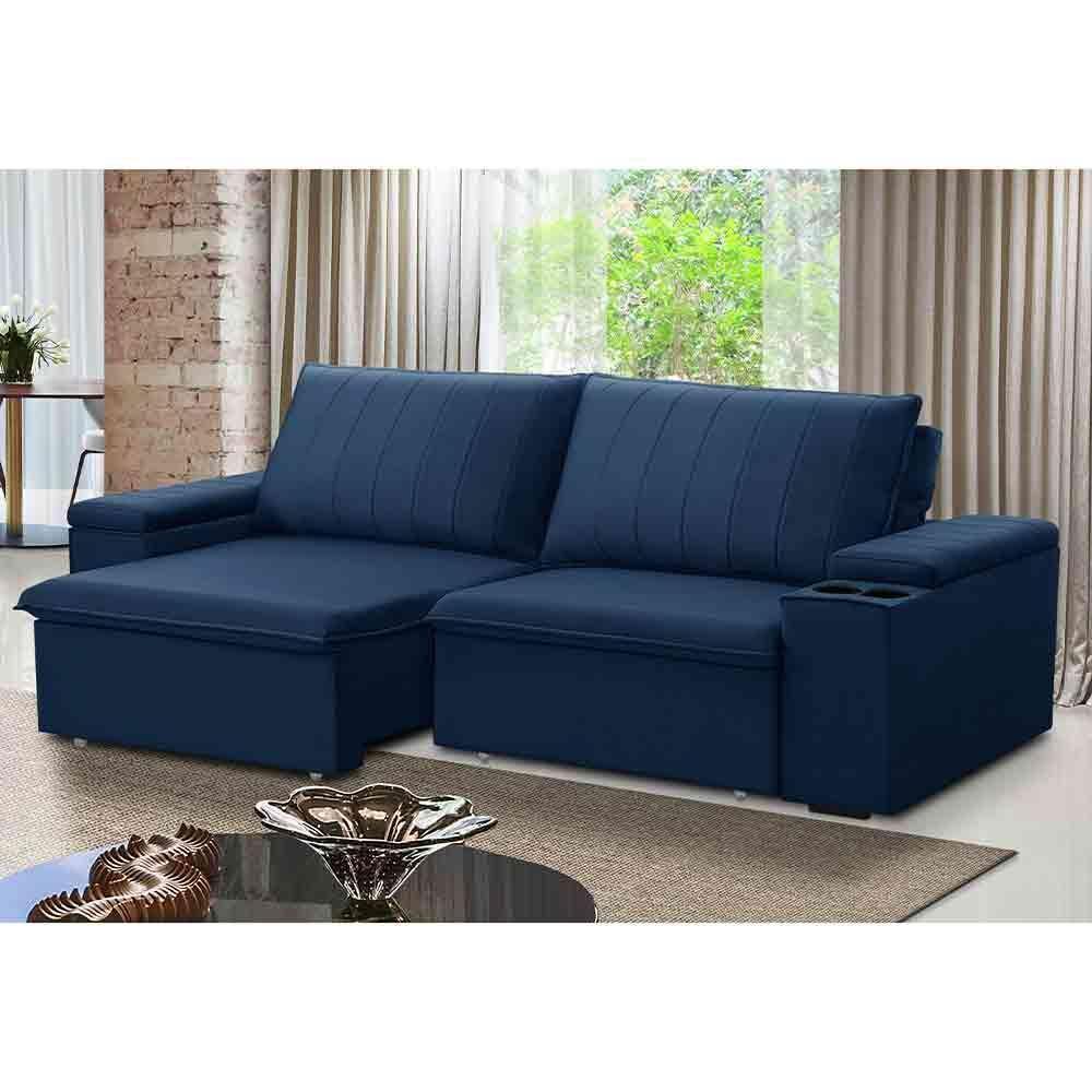 Sofá Retrátil Reclinável 3 Lugares 225Cm Baluart F05 Veludo Azul - 7
