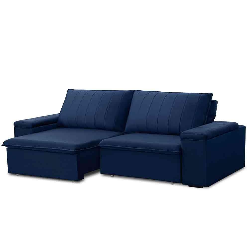 Sofá Retrátil Reclinável 3 Lugares 225Cm Baluart F05 Veludo Azul - 8