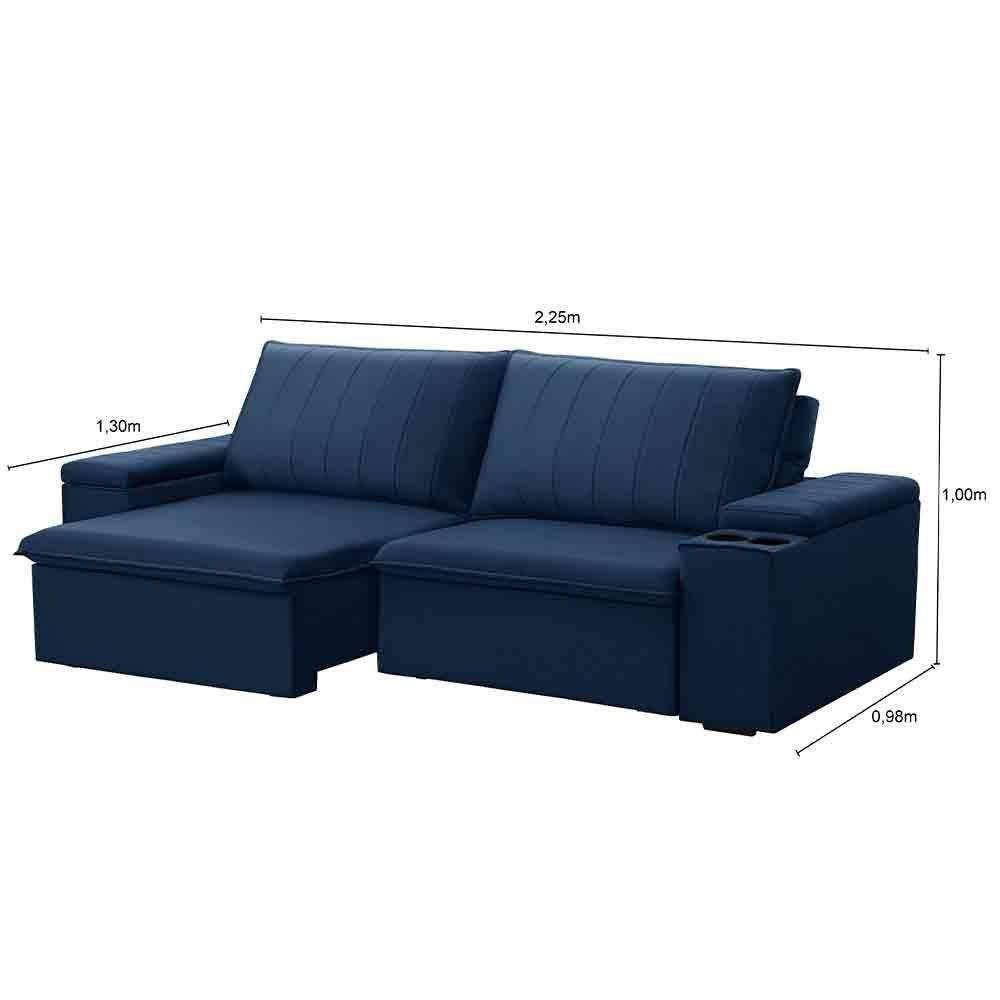 Sofá Retrátil Reclinável 3 Lugares 225Cm Baluart F05 Veludo Azul - 10