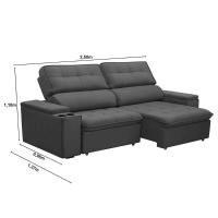 Sofá Retrátil Reclinável 3 Lugares 250Cm Ginevra F05 Veludo Grafite - 3