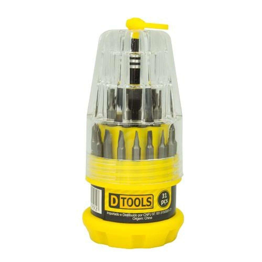Jogo Chaves Telecom 31 Peças Dtools Cabo Emborrachado Estojo Torx Philips Allen Fenda Triângulo Y U - 1