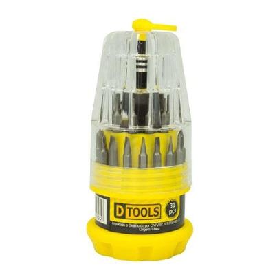 Jogo Chaves Telecom 31 Peças Dtools Cabo Emborrachado Estojo Torx Philips Allen Fenda Triângulo Y U