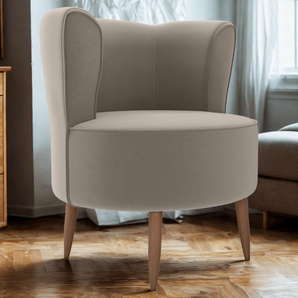 Poltrona Decorativa Pes Palito Savana Veludo Milani Store Marrom Claro - 2