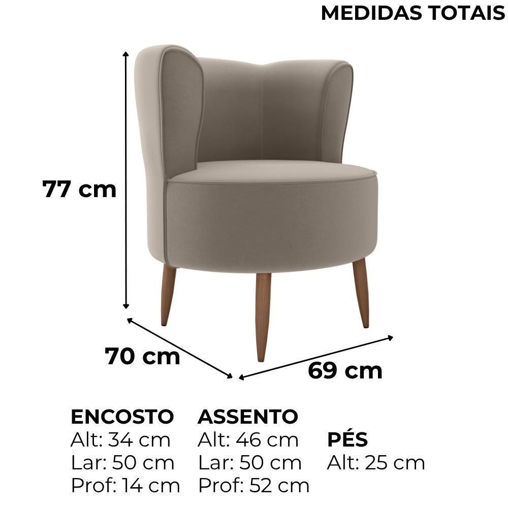 Poltrona Decorativa Pes Palito Savana Veludo Milani Store Marrom Claro - 3