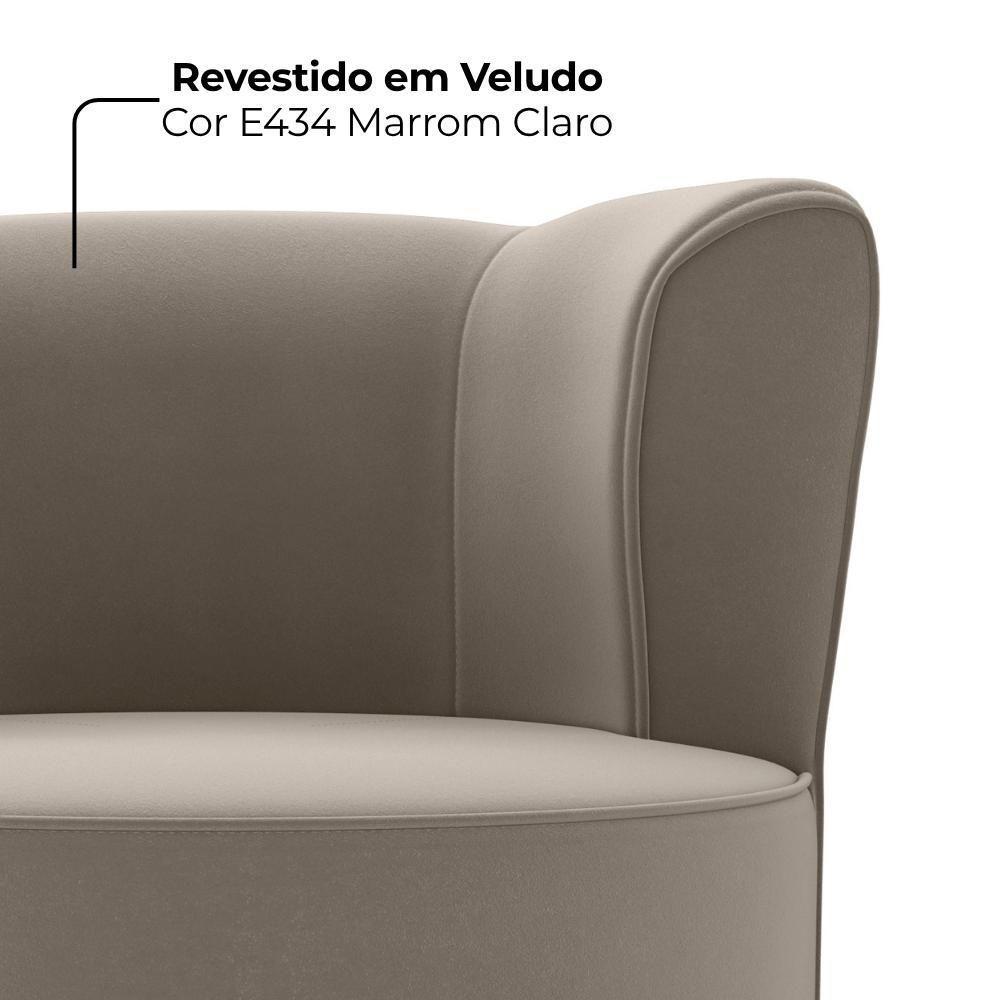 Poltrona Decorativa Pes Palito Savana Veludo Milani Store Marrom Claro - 5