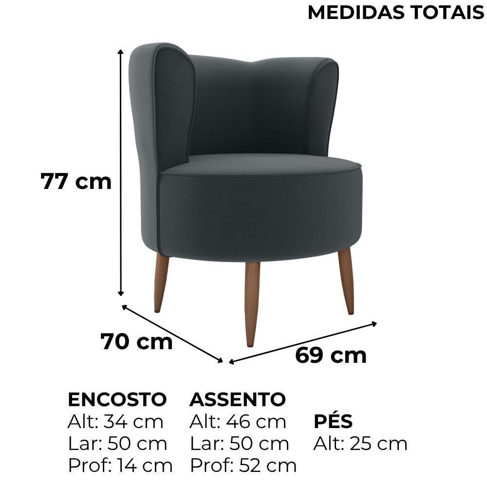 Poltrona Decorativa Pes Palito Savana Veludo Milani Store Cinza - 3