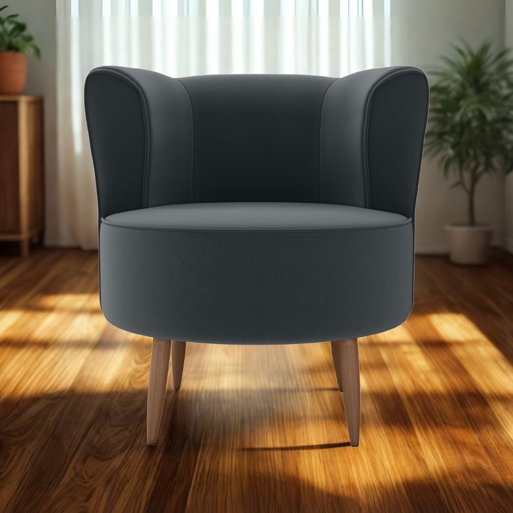 Poltrona Decorativa Pes Palito Savana Veludo Milani Store Cinza - 7