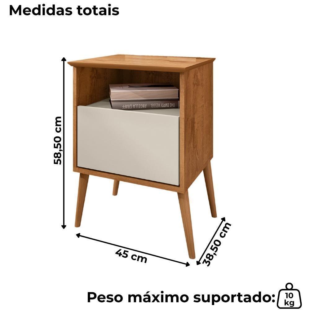 Mesa De Cabeceira 1 Gaveta 45 Cm Cancun Bechara Naturalle Off White - 3