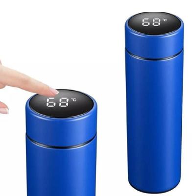 Garrafa Termica Com Display Digital Copo Inox 480ml Termometro Medidor De Temperatura Gelada Azul