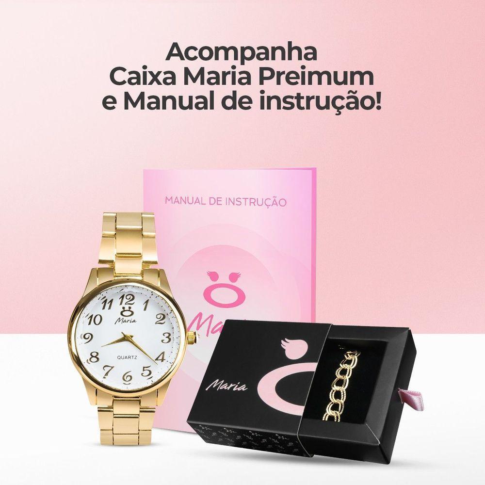 Relógio Feminino Dourado Banhado Strass + Colar + Pulseira Original Qualidade Premium Presente Moda - 6