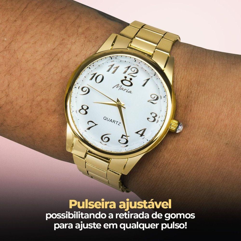 Relógio Feminino Dourado Banhado Strass + Colar + Pulseira Original Qualidade Premium Presente Moda - 8