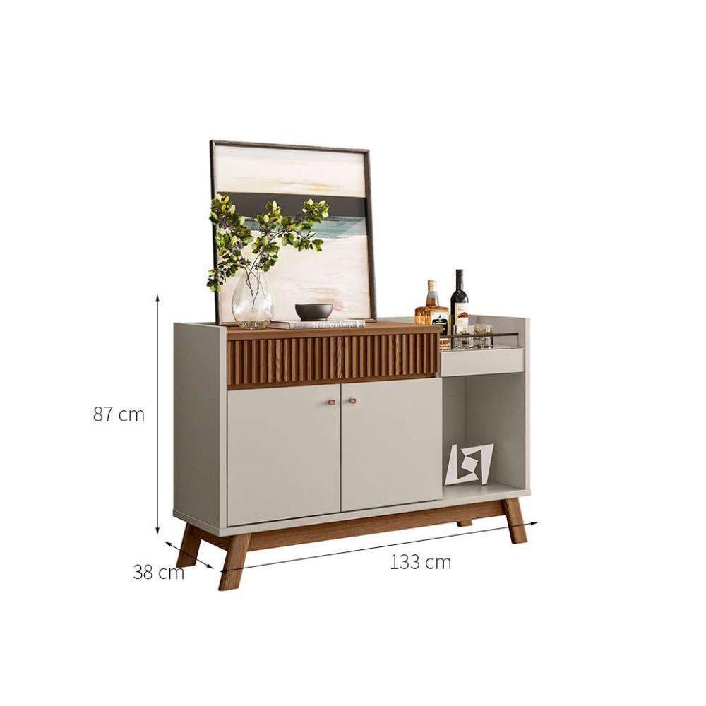 Balcão Buffet 133cm Bar Espelhado 2 Portas 1Gaveta off White - 5