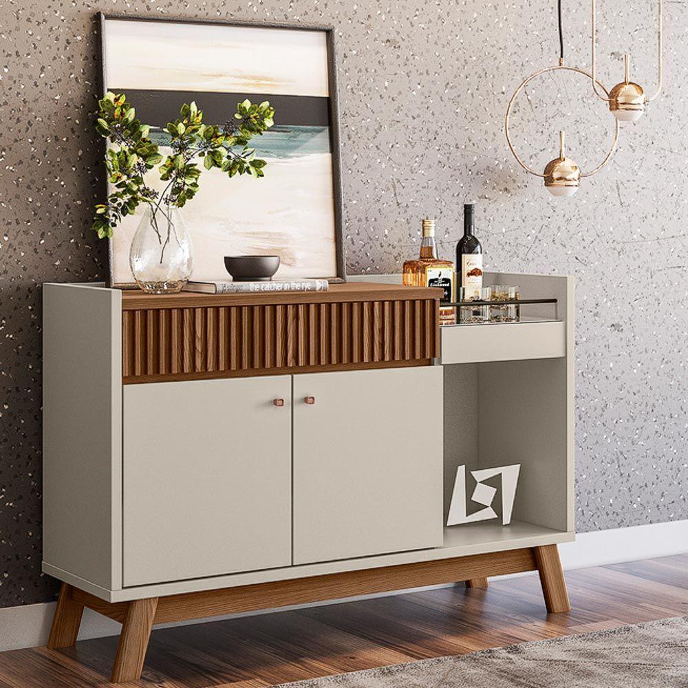 Balcão Buffet 133cm Bar Espelhado 2 Portas 1Gaveta off White - 7