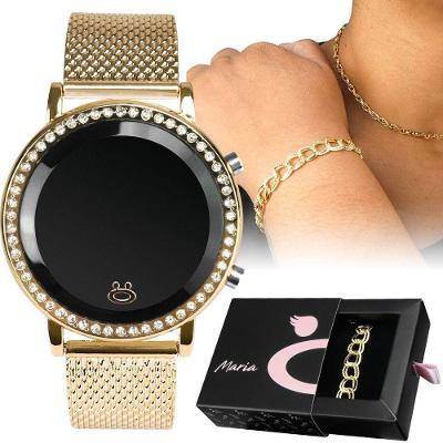 Relogio Feminino Digital Aço Inox Strass + Colar + Pulseira Silicone Qualidade Premium Strass Social