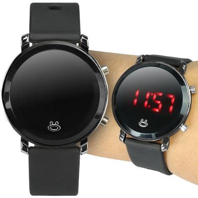 Relogio Feminino Redondo Digital + Silicone Preto Moda Ajustavel Led Preto Casual