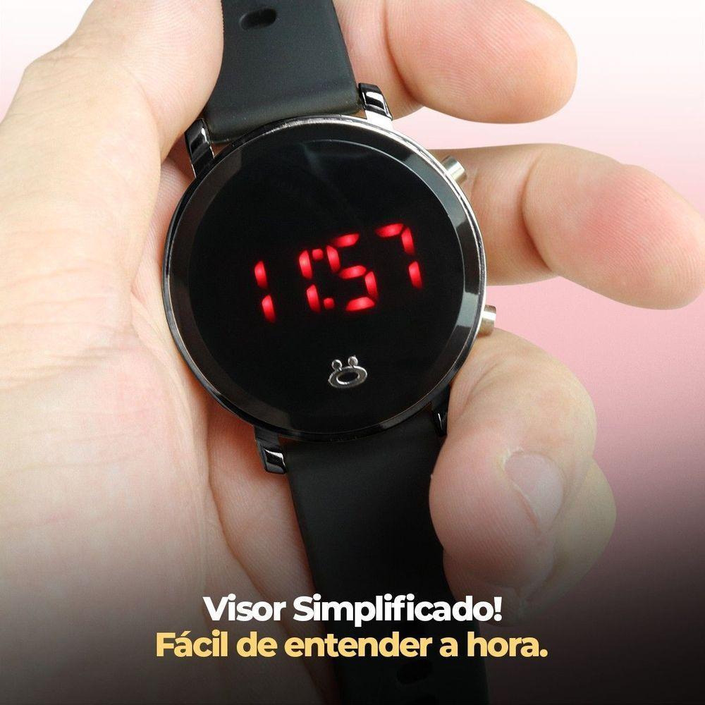 Relogio Feminino Digital Caixa Qualidade Premium Aço Inox Redondo Led Presente Casual Original Preto - 6