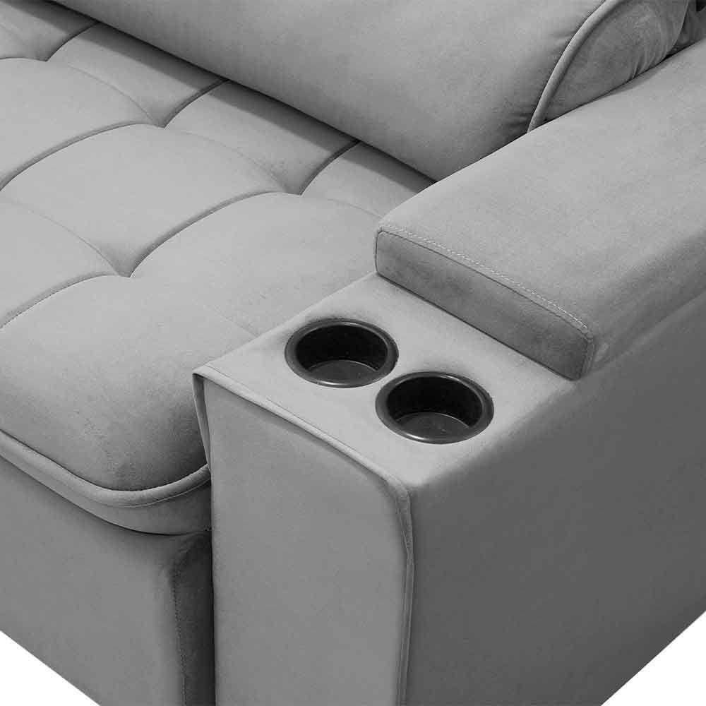 Sofá Retrátil Reclinável 3 Lugares 250Cm Ginevra F05 Veludo Prata - 5