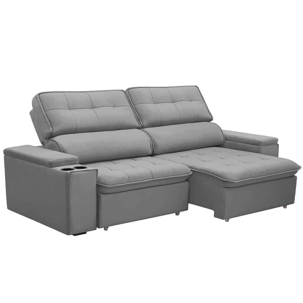 Sofá Retrátil Reclinável 3 Lugares 250Cm Ginevra F05 Veludo Prata - 7