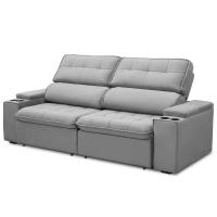 Sofá Retrátil Reclinável 3 Lugares 250Cm Ginevra F05 Veludo Prata - 1