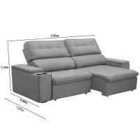 Sofá Retrátil Reclinável 3 Lugares 250Cm Ginevra F05 Veludo Prata