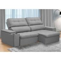 Sofá Retrátil Reclinável 3 Lugares 250Cm Ginevra F05 Veludo Prata - 10