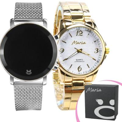 Relogio Banhado + Relogio Feminino Digital Led Aço Original Social Presente Moda Casual Prata
